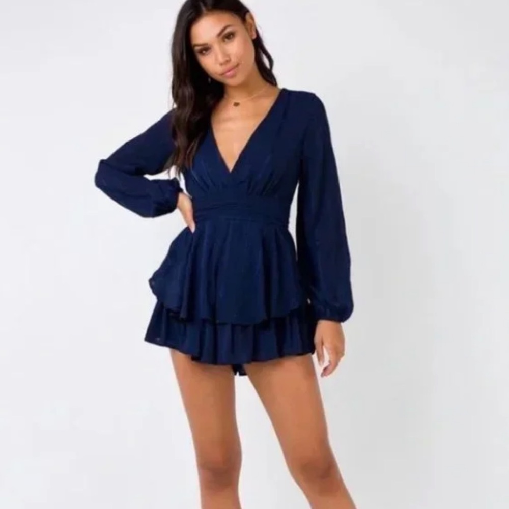 Princess Polly Navy Longsleeve Ruffle Romper